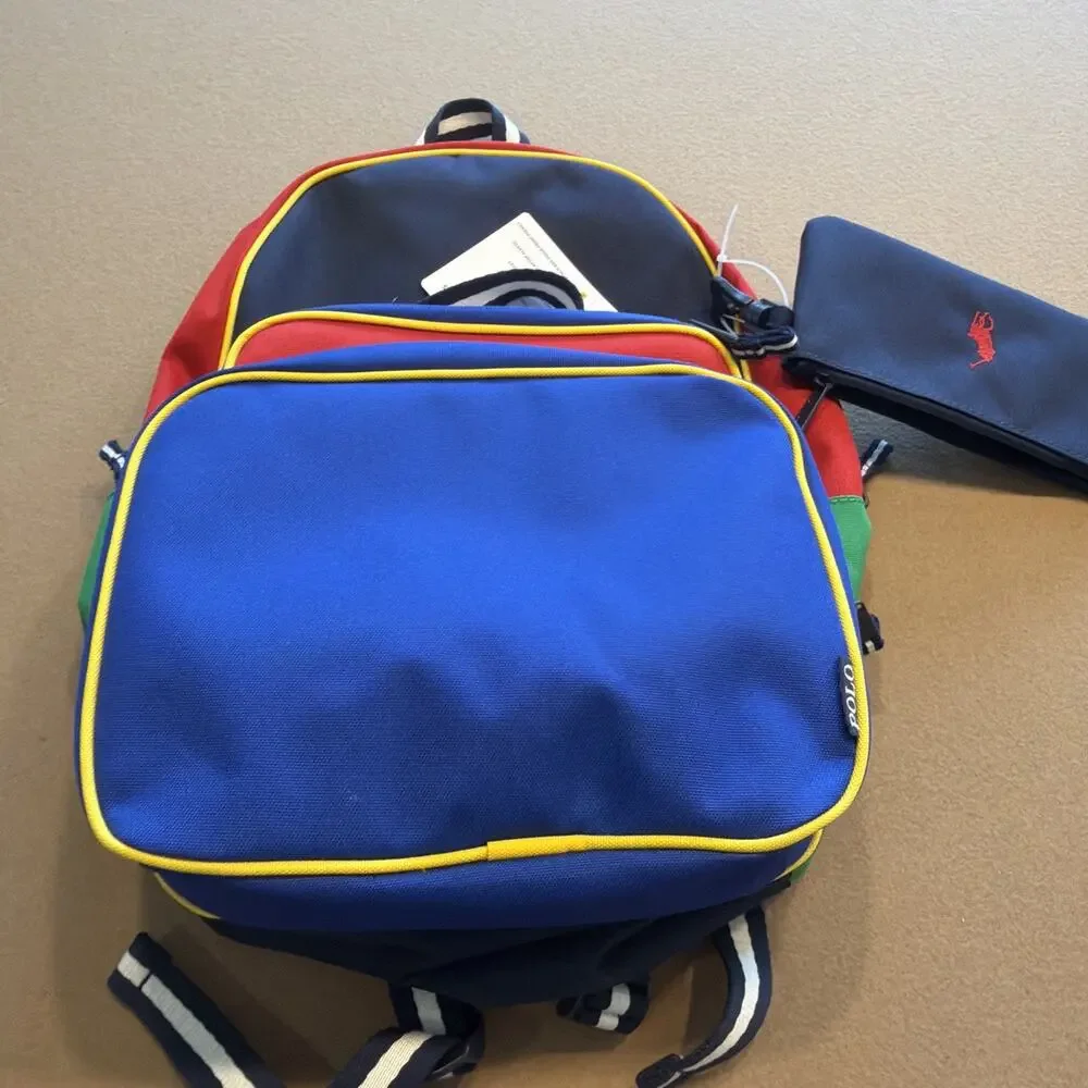 Polo Ralph Lauren Colorblock Youth Combo Pack Backpack Lunch Box & Pencil Case